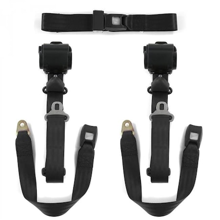 Geared2Golf Standard 3 Point Black Retractable Bench Seat Belt Kit with 3 Belts for 1955-1959 Chevy Truck GE1350018
